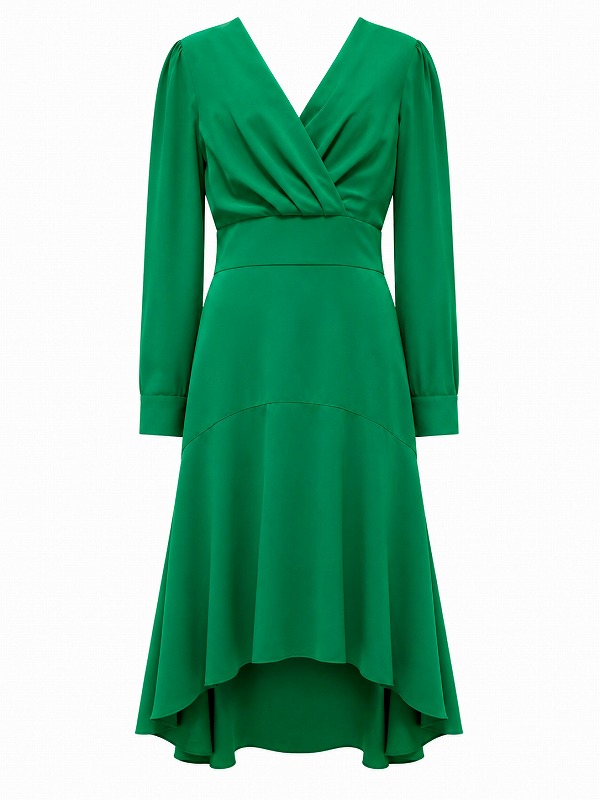 【新品DRESS 1624】カシュクールタックフレアロングドレス グリーン【KAREN MILLEN】